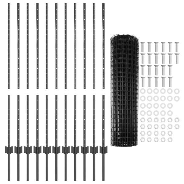 Eurozaun mit 22 U-Pfosten Grau 1,2x25 m Stahl