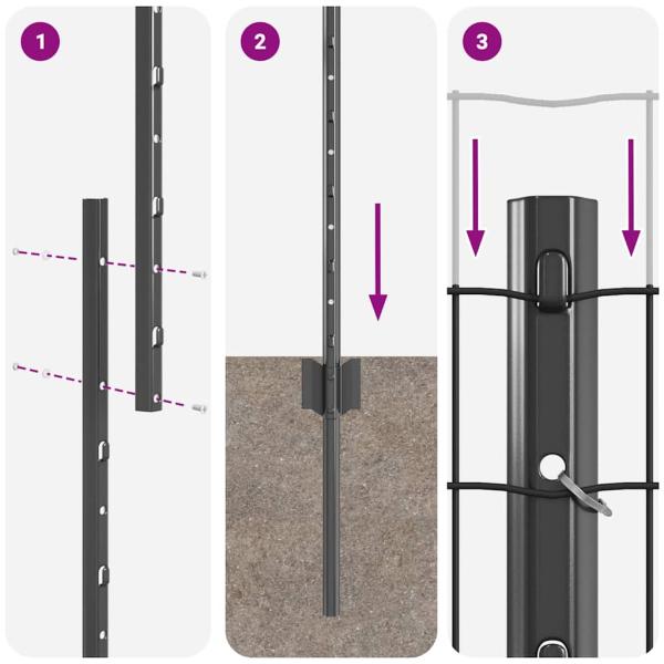 Eurozaun mit 22 U-Pfosten Grau 1,2x25 m Stahl
