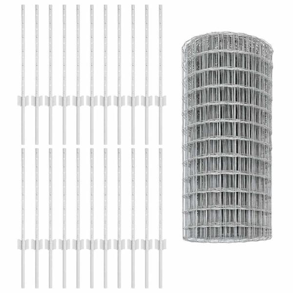 Euro Zaun mit 11 U-Pfosten Silber 0.6x50 m Stahl