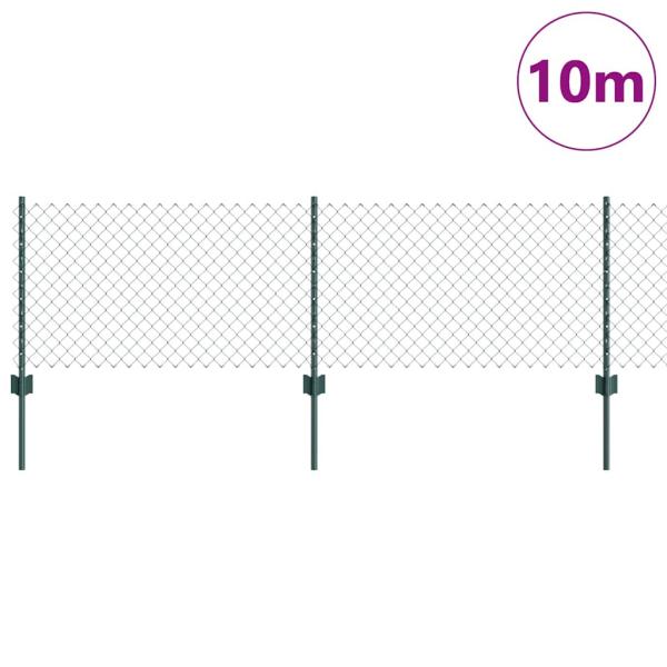 Kettenlink Zaun mit 10 U-Pfählen Grün 0.6x10 m Stahl