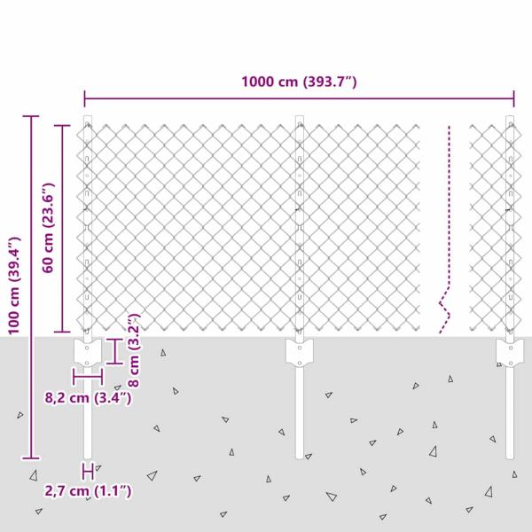 Kettenlink Zaun mit 10 U-Pfählen Grün 0.6x10 m Stahl