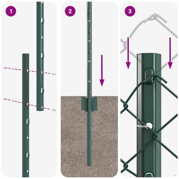 Stabzaun mit 10 U-Posts Grün 1,4x10 m Stahl