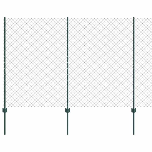 Kettenzaun mit 10 U-Stützen Grün 1,6x10 m Stahl