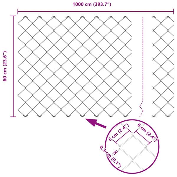 Kettenzaun mit 10 U-Pfosten Grün 0,6 x 10 m Stahl