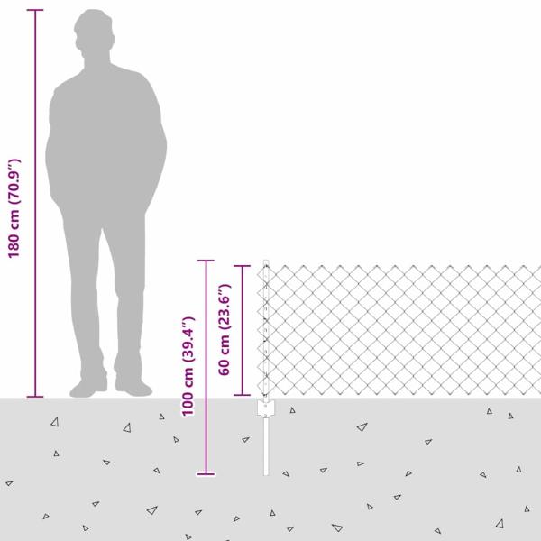 Kettenzaun mit 10 U-Pfosten Grün 0,6 x 10 m Stahl