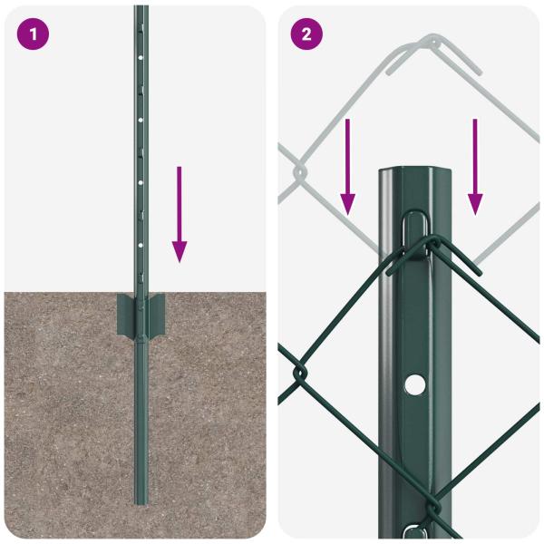 Kettenzaun mit 10 U-Posts Grün 0.8x10 m Stahl