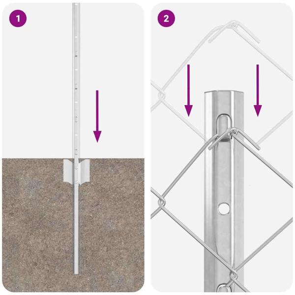 Kettengliedzaun mit 10 U-Stahlpfosten Silberschwarz 0.6x10 m
