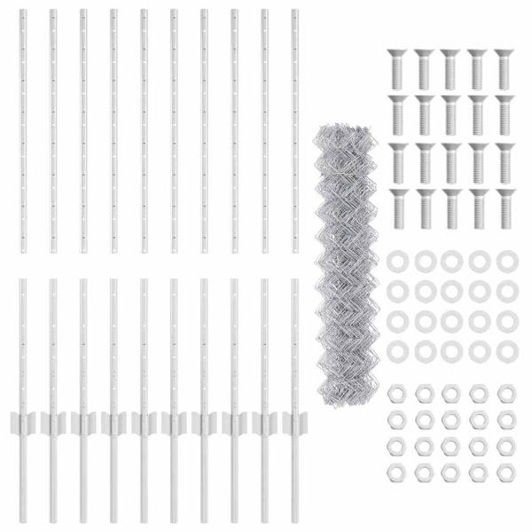 Zaun mit 20 U-Pfosten Silber 1x10 m Stahl