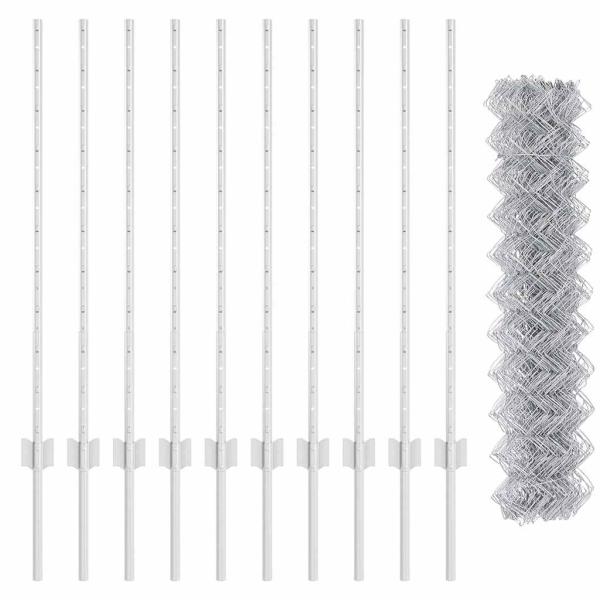 Zaun mit 20 U-Pfosten Silber 1x10 m Stahl