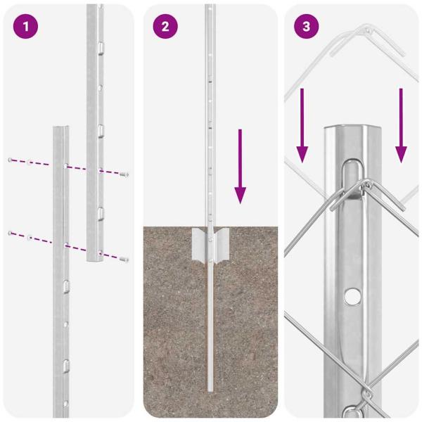 Kettenzaun mit 20 U-Posts Silber 1,6x10 m Stahl