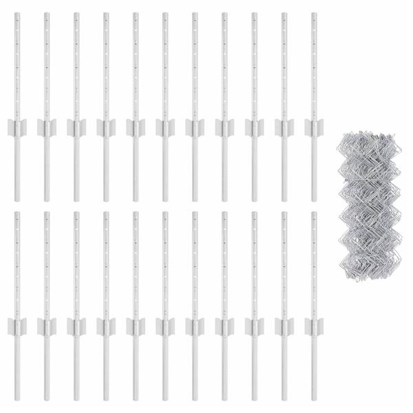 Kettengliedzaun mit 22 U-Posten, Silber, 0,4 x 25 m, Stahl