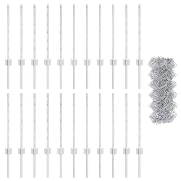 Kettengliedzaun mit 2 U-Posten Silber 0,6 x 25 m Stahl