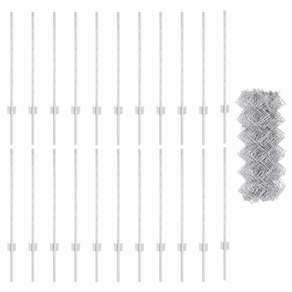 Kettengliedzaun mit 22 U-Pfosten Silber 0,8x25 m Stahl