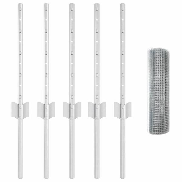 Geschweißter Drahtzaun mit 5 U-Posten Silber 0.4x10 m Stahl