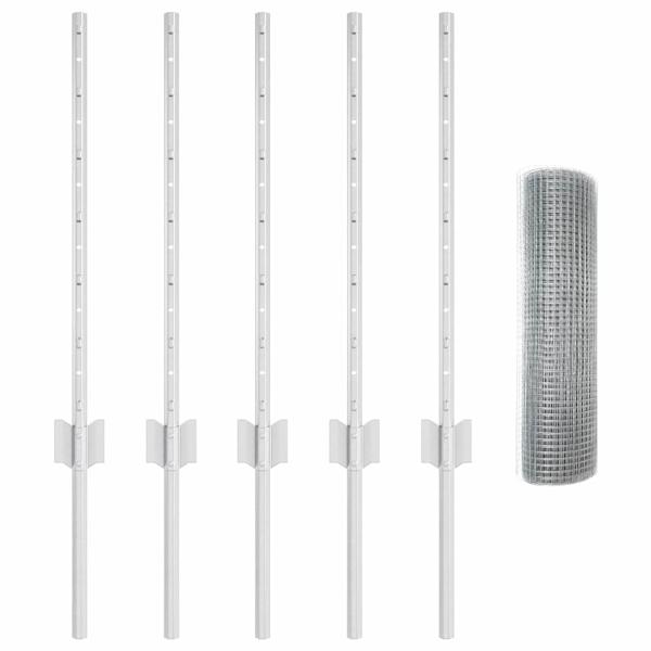 verzinkter Drahtzaun mit 5 U-Pfählen Silber 0,6x10 m Stahl