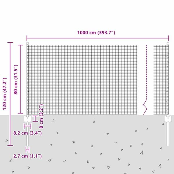 Geschweißter Drahtzaun mit 5 U-Pfosten Silber 0.8x10 m Stahl
