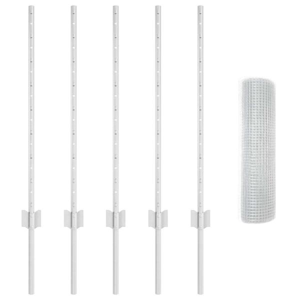 Schweißdrahtzaun mit 5 U-Posts Silber 0,8x10 m Stahl
