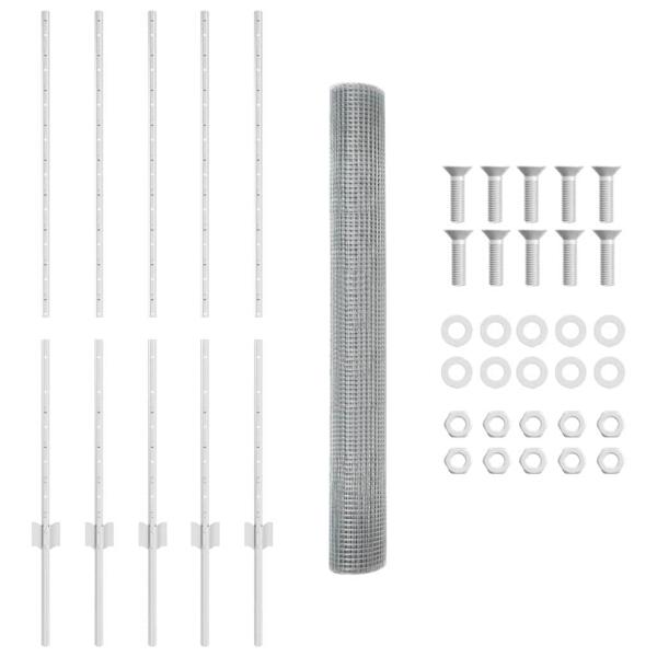Geschweißter Drahtzaun mit 10 U-Pfosten Silber 1,2x10 m Stahl