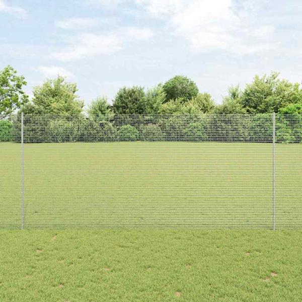 ARDEBO.de - Geschweißter Drahtzaun mit 10 U-Pfosten Silber 1,4x10 m Stahl
