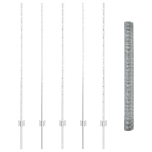 Geschweißter Drahtzaun mit 10 U-Posten Silber 1.4x10 m Stahl