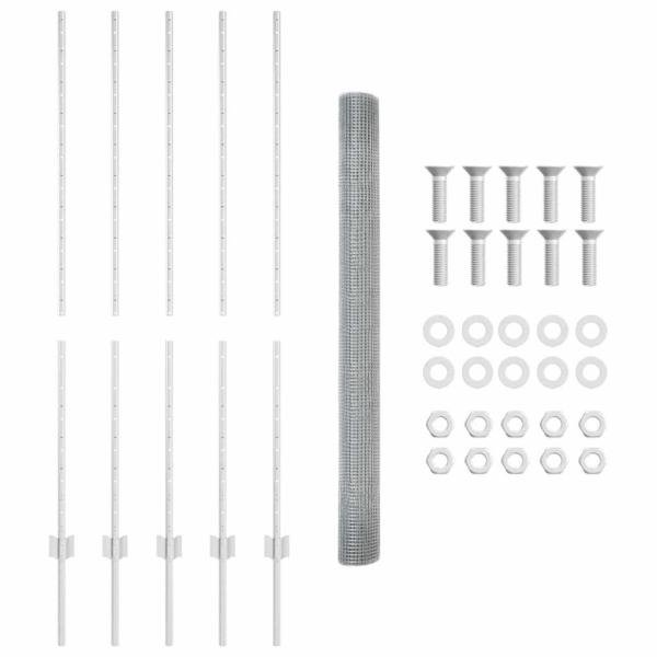 Geschweißter Drahtzaun mit 10 U-Posten Silber 1.4x10 m Stahl