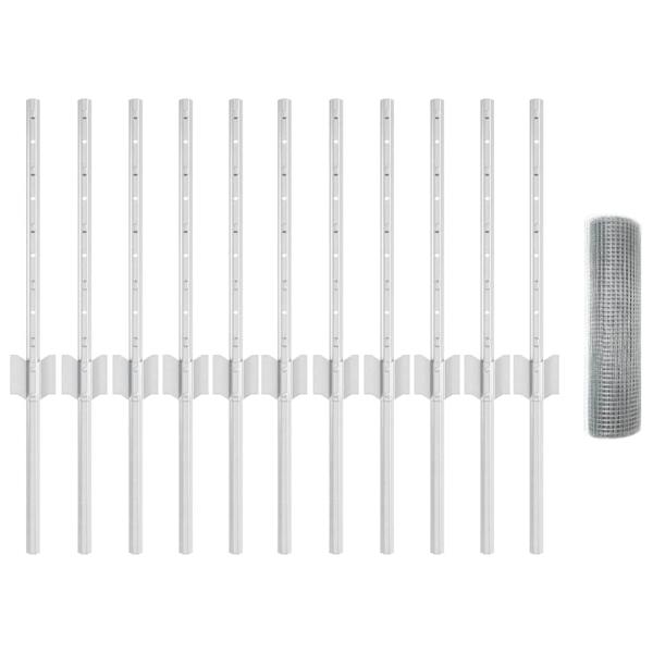 Feuerverzinkter Drahtzaun mit 11 U-Posts Silber 0,4x25 m Stahl