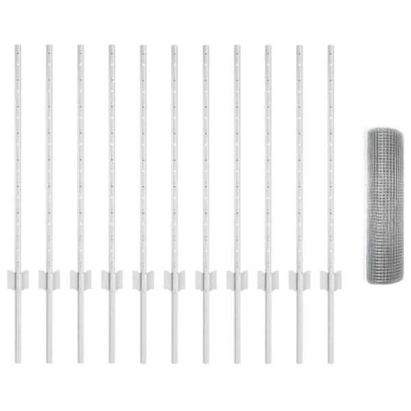 Geschweißter Drahtzaun mit 11 U-Pfosten Silber 0,8x25 m Stahl