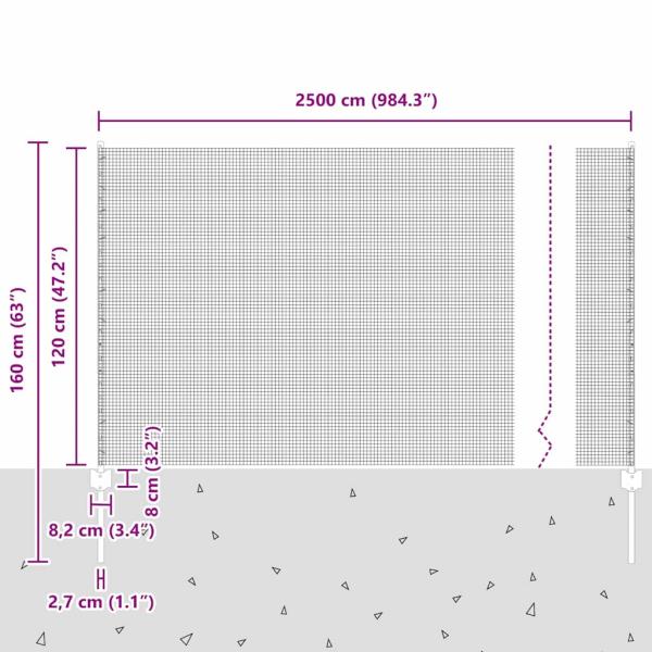 Schweißdrahtzaun mit 22 U-Pfosten Silber 1,2x25 m Stahl