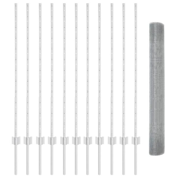 Schweißdrahtzaun mit 22 U-Pfosten Silber 1,2x25 m Stahl