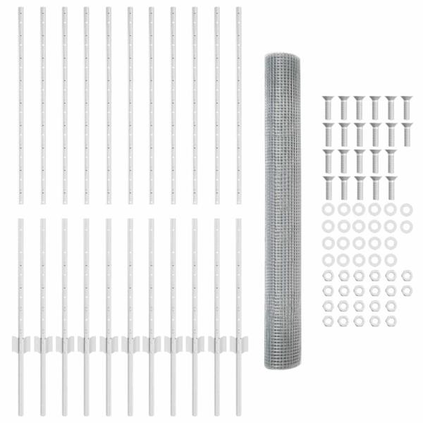 Schweißdrahtzaun mit 22 U-Pfosten Silber 1,2x25 m Stahl