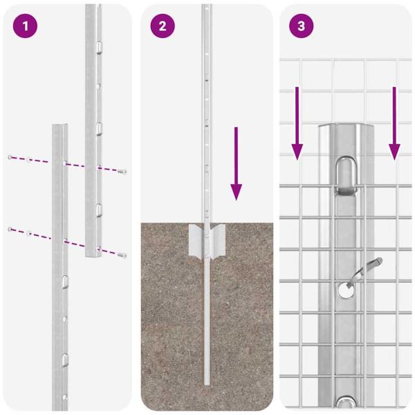 Schweißdrahtzaun mit 22 U-Pfosten Silber 1,2x25 m Stahl