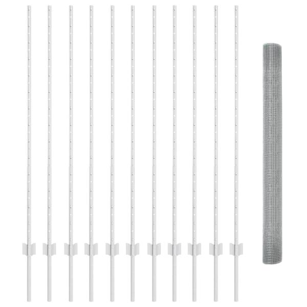 Schweißdrahtzaun mit 22 U-Posts Silber 1,4x25 m Stahl