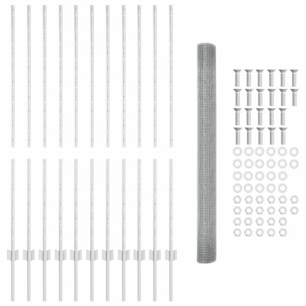 Schweißdrahtzaun mit 22 U-Posts Silber 1,4x25 m Stahl