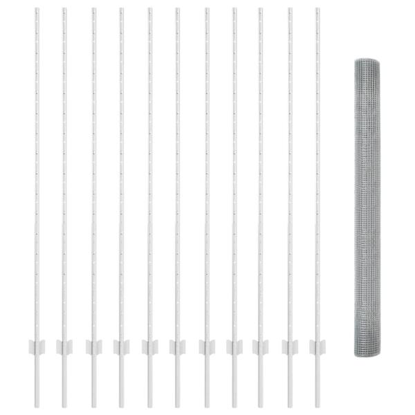 Schweißdrahtzaun mit 22 U-Pfosten Silber 1,5x25 m Stahl