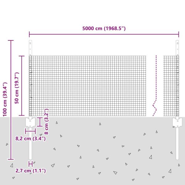 Geschweißter Drahtzaun mit 22 U Pfosten Silber 0,5x50 m Stahl