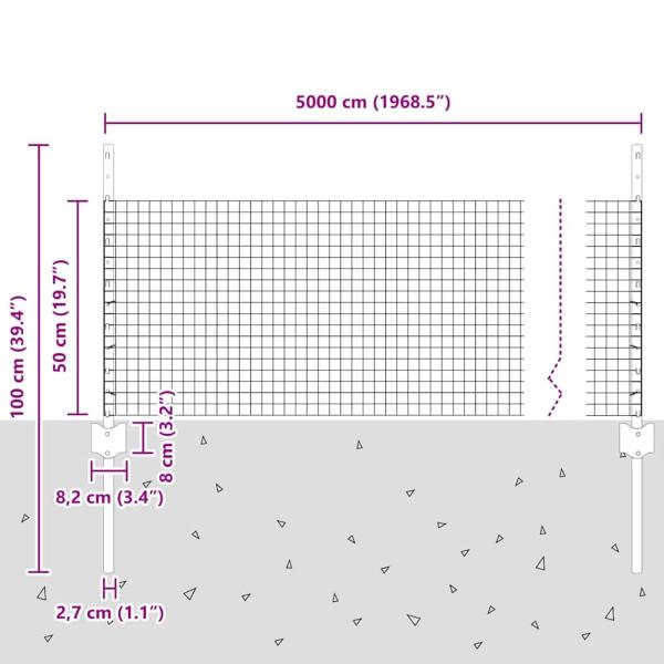 Geschweißter Drahtzaun mit 22 U-Pfosten Silber 0.5x50 m Stahl
