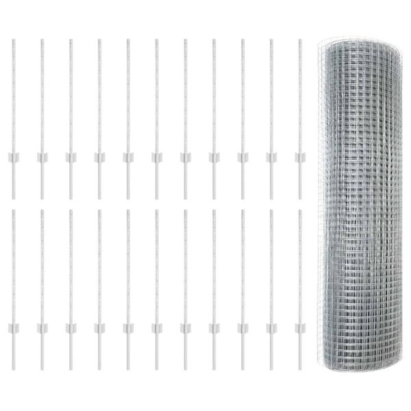 Schweißdrahtzaun mit 22 U-Pfosten Silber 0.8x50 m Stahl