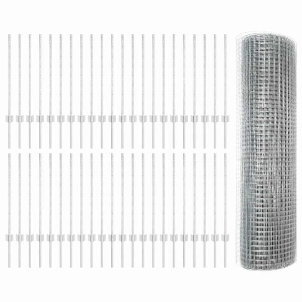 Geschweißter Drahtzaun mit 44 U-Posten Silber 0,8x100 m Stahl