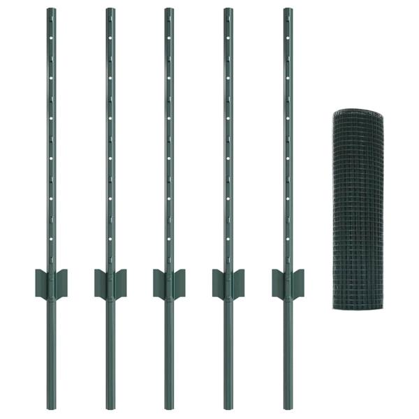 Geschweißter Drahtzaun mit 5 U-Posts Grün 0.6x10 m Stahl