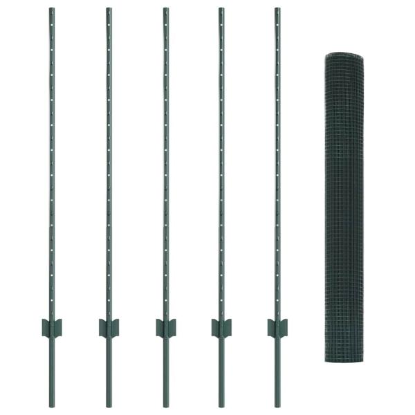 Maschendrahtzaun mit 5 U-Pfosten Grün 1,2x10 m Stahl