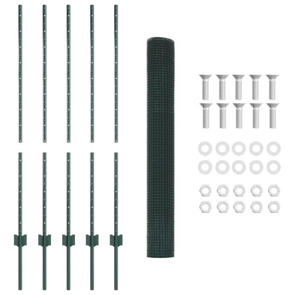 Maschendrahtzaun mit 5 U-Pfosten Grün 1,2x10 m Stahl
