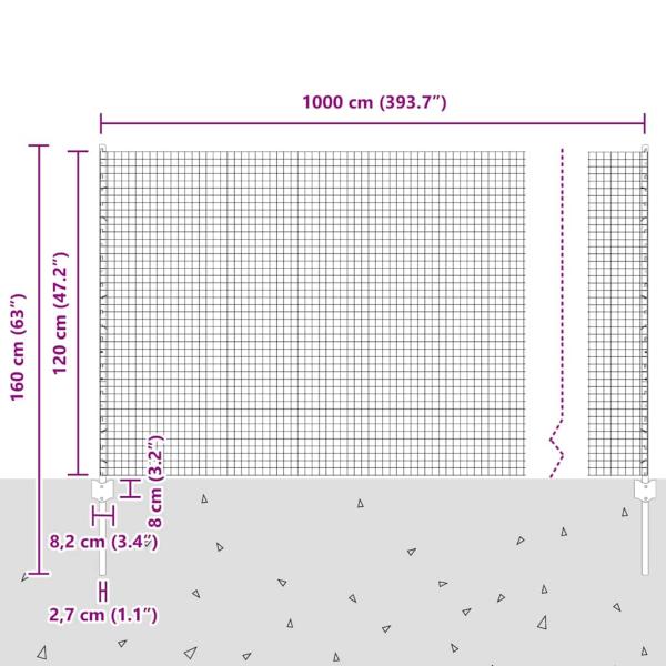 Schweißdrahtzaun mit 5 U-Pfosten Grün 1,2x10 m Stahl