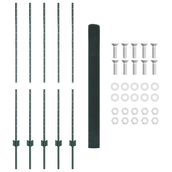 Geschweißter Drahtzaun mit 5 U-Pfosten Grün 1,4x10 m Stahl