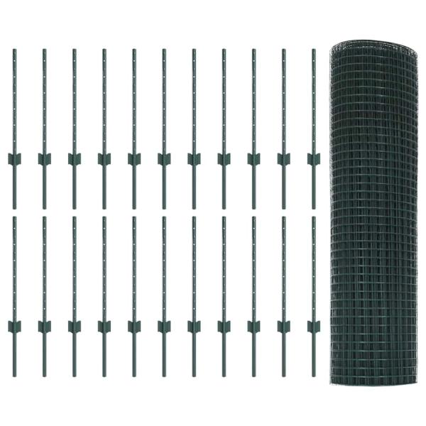 Geschweißter Drahtzaun mit 22 U-Stangen Grün 0.5x50 m Stahl