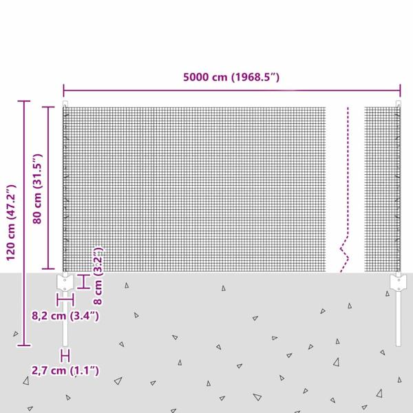 Geschweißter Drahtzaun mit 22 U-Pfosten Grün 0,8x50 m Stahl