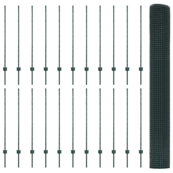 Geschweißter Drahtzaun mit 22 U-Posts Grün 1,2x50 m Stahl