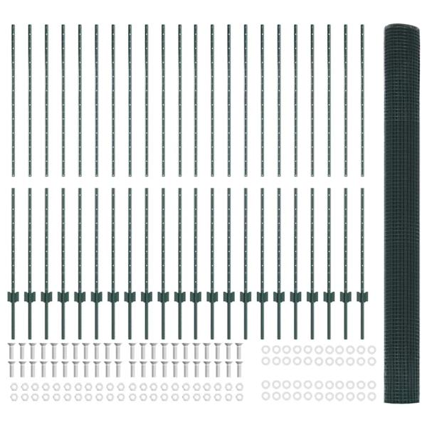 Schweißdrahtzaun mit 22 U-Pfosten Grün 1.5x50 m Stahl