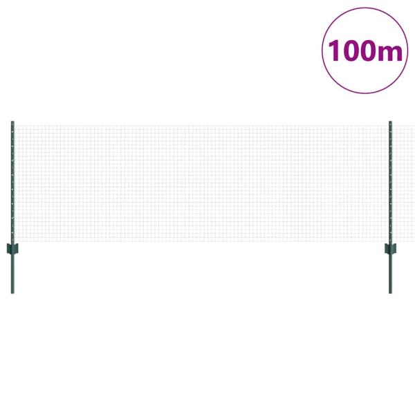 Schweißdrahtzaun mit 44 U-Pfosten Grün 0.8x100 m Stahl