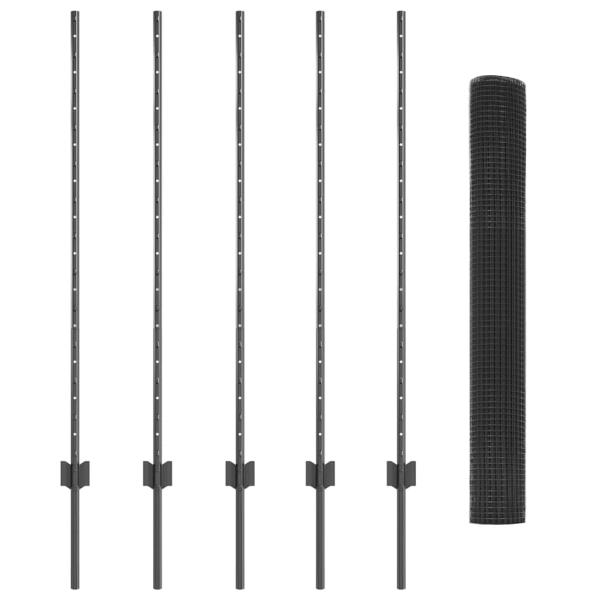 Geschweißter Drahtzaun mit 10 U-Posts Grau 1,2x10 m Stahl