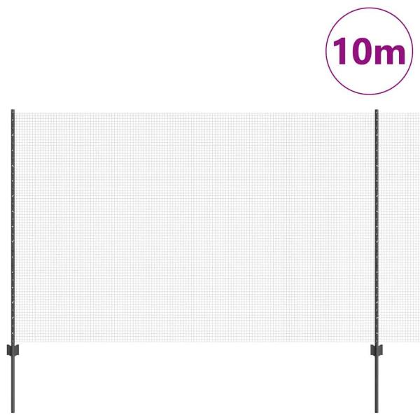 Geschweißter Drahtzaun mit 10 U-Pfosten Grau 1,6x10 m aus Stahl